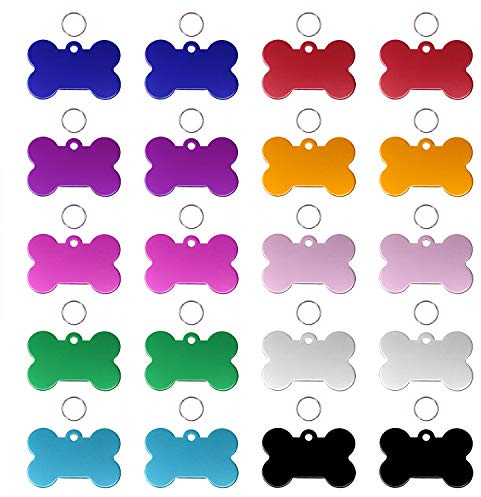 Penta Angel Aluminum Alloy Pet ID Tags 20Pcs Bone Shaped Blank Engraved Dog Cat Name Phone Number Identification Card Tags
