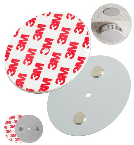 Rauchmelder Magnethalter, 2 Stück, Ø 70 mm Durchmesser, zum Kleben an die Decke, Magnethalterung mit Befestigung ohne Bohren, Halter für Feuermelder und Rauchwarnmelder, Warngerät Klebepad Halterung