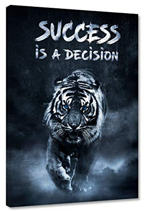 Hustling Sharks Motivationsbilder für Erfolg als XXL Wandbild Success is a Decision - Tiger-Bild im Hochformat (Leinwandbild, 80 x 120 cm)