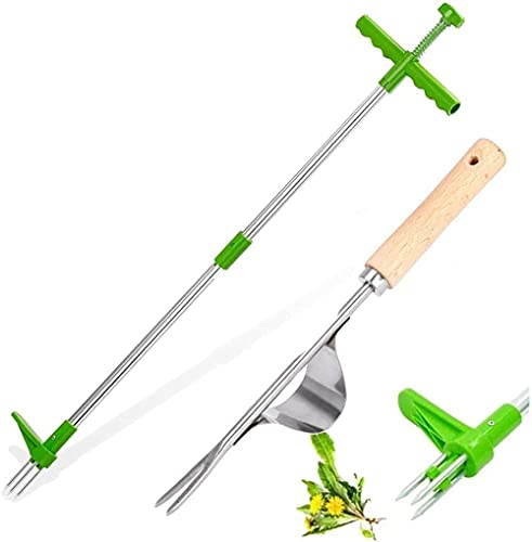 Amini Jäten Werkzeuge für Garten Edelstahl Unkrautstecher Gartenwerkzeug Langlebiger Garten-Unkrautschneider Stand Up Weeder mit langem Griff 3 Edelstahlklauen für Gartengeräte entfernen Lösen (B)