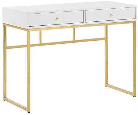 Beliani Moderner, rechteckiger Schreibtisch weiß/Gold 2 Schubladen Daphne