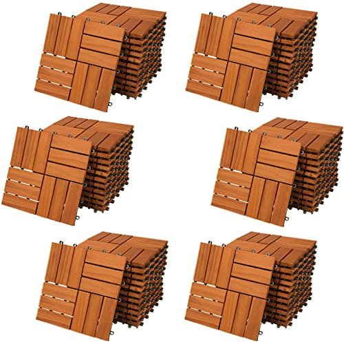 CASARIA® Holzfliesen FSC®-zertifiziertes Akazienholz 6m² Fliese Akazie Mosaik 30x30cm Klicksystem zuschneidbar Terrasse