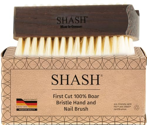 SHASH Handmade Thermo Beech Wood Light Bristle Nail Brush and Hand Brush - Made in Germany Since 1869 | Promotes Softer, Smoother Skin | Comfort Design for Effortless Use