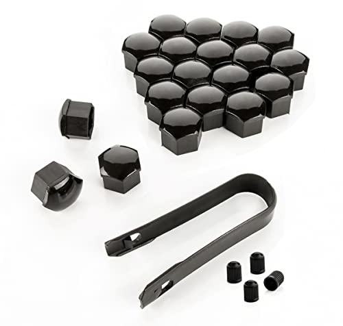 LST 20x Sechskant Radschraubenkappen Abdeckkappen Set 17 mm schwarz glänzend