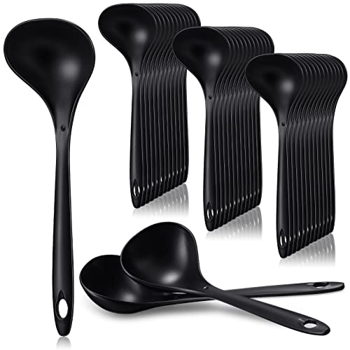 Lot de 36 grandes cuillères de service jetables en plastique résistant pour fête, restauration, buffet, restaurant, dîner, soupe, cuisine, mariage, passe au lave-vaisselle, 22,9 x 7,1 cm, noir
