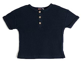 Koton Babypojkar knapp detalj kortärmad crew neck ribbad bomull t-shirt, Marin (720), 2-3 Jahre