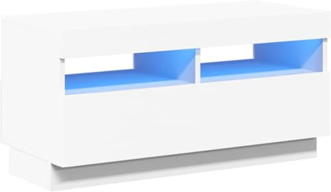 vidaXL TV Schrank mit LED-Leuchten Lowboard Sideboard Fernsehschrank Fernsehtisch TV Möbel Tisch Board HiFi-Schrank Weiß 80x35x40cm