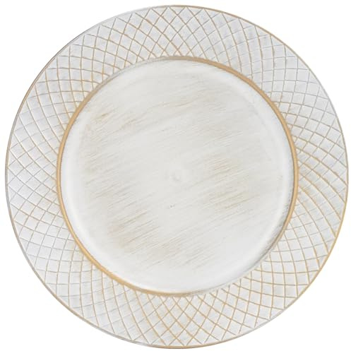 CAMOFOXIN 13 Charger Plates Set of 6, Antique Charger Plates Bulk Wedding, Round Dinner Chargers for Party, Birthday (Antique White)