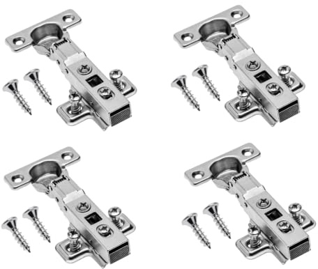 GTV - 4 x Minischarnier mit Dämpfung, Topfdurchmesser 26 mm -Scharnier Mittelanschlag - Montageplatte H=0 mit Euroschrauben - stiller Verschluss - Clip-On-Kette