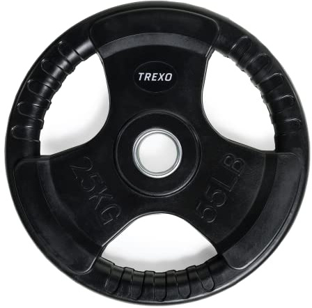 XTREXO 25 kg Belastung 43 cm Durchmesser Scheibe mit Griffen Gusseisen beschichtet für Langhanteln Langlebige ergonomische Scheibe Fitness Krafttraining Crossfit RW25