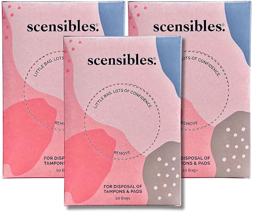 Scensibles Personal Care Disposal Bags (150 Count, Pack of 3) - for Tampons, Pads, Liners, Condoms & More - Discreet, Hygienic & Odor-Reducing Disposal Solution