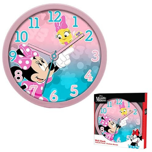 SRV Hub Minnie Mouse Plastic Analog Clock | Non Ticking Plastic Front Hanging Clock | 25cm Round Clock, Easy To Read Time Learning Clock for Kids 3+ Years