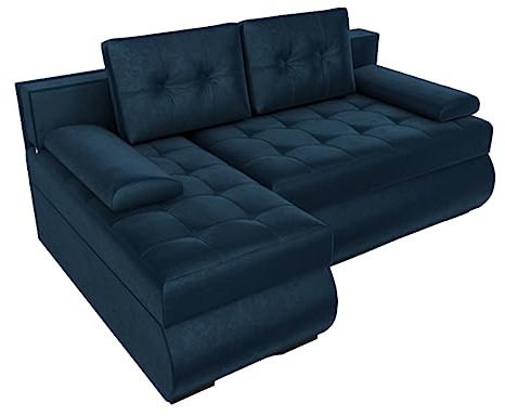 BROMARKT Ecksofa KASTELL 2 L-Form Schlafsofa Wohnlandschaft Links/Rechts Couch, Bettkasten,Schlaffunktion,viele Farbvarianten (Links,Monolith 77 – Blau, h80 x t141 x b200 cm)