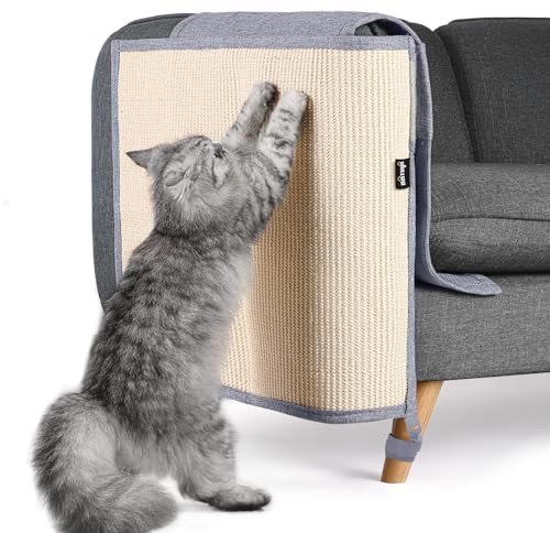 NATUYA Cat Scratch Furniture Protector Mat - Natural Sisal Sofa Shield Scratching Pad for Cats - Cat Scratch Deterrent Couch Sofa Chair (Light gray, Right)