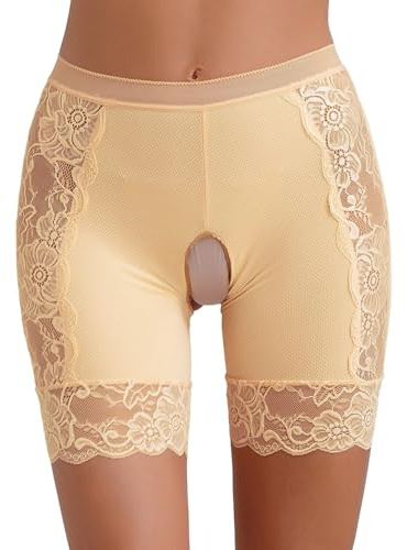 ranrann Damen Slip Ouvert Offener Schritt Unterhose Briefs Höschen Boxershorts Spitzen Shorts Erotik Unterwäsche Dessous Reizwäsche Durchsichtig Nackt W XXL