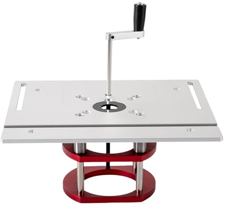 Router Lift, Frästisch für Oberfräsen mit Set 3 Frästisch Einlegeplatten für Oberfräsen Präzise Router Lift System Enthält Winkelmesser und Lünette, Fräslift Maximum Lift 51mm (Silber)