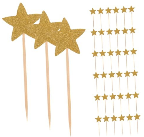 STOBAZA 70 Stücke Sterne Glitter Kuchen Topper Backen Cupcake Ornamente Papier Holz Material