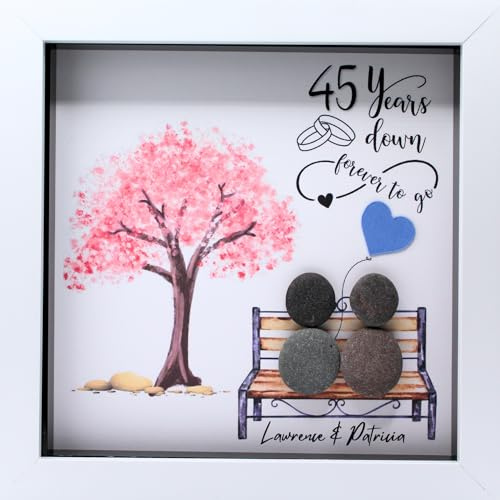 Personalised Sapphire Wedding Anniversary Pebble Art Picture - 45th Wedding Anniversary Gifts - 45 Year Anniversary Gifts - Wedding Anniversary Gifts for Couple - Anniversary Gifts for Parents