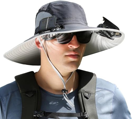 Chapeau de pêche avec ventilateur solaire à large bord,Chapeau de ventilateur à large bord | Chapeau de blocage du soleil de camping | Chapeau de soleil d'extérieur avec ventilateur solaire, chapeau d