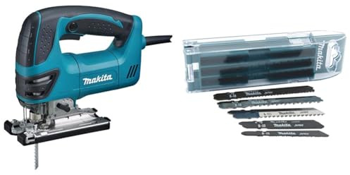 Makita 4350FCT 240V 720W Orbital Action Jigsaw Blue/Black 23.6 x 7.3 x 20.7 cm & B-44410 Jigsaw Blade Pack A - Multi-Colour