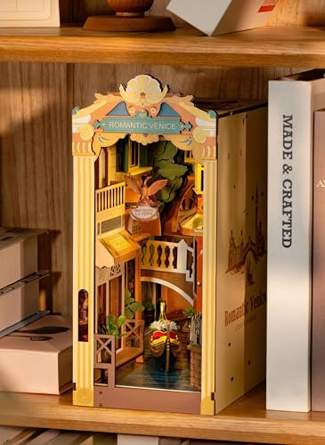 Rolife Book Nook Kit für Erwachsene DIY Miniature House mit Licht für Buchstütze Bibliothek Bücherregal Dekoration Romantic Venice 3D Puzzle Buchstützen aus Holz Erwachsene Booknook