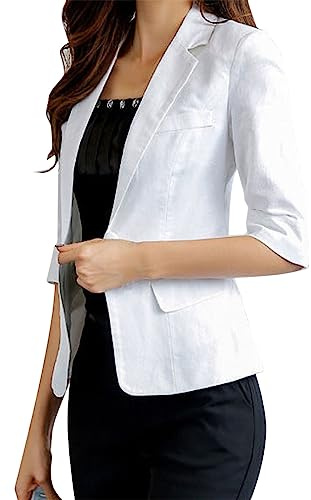 YIzdegg Blazer Damen Kurz - Kurzblazer Damen Elegant, Anzugjacke Sommerjacke Leicht Tailliert Leinen-Blazer Sommer üBergangsjacke Regular Fit Blazerjacken Hemdjacke Leinen-Jacke Damenblazer Cardigan