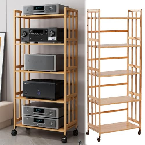 60 Zoll hohe professionelle Stereo-Racks und -Ständer, bodenstehendes AV-Medienregal/Audioregal, hoher Turm für Fernseher/DVD-Player/Spielekonsolen, Schallplattenaufbewahrungshalter – Tragkr