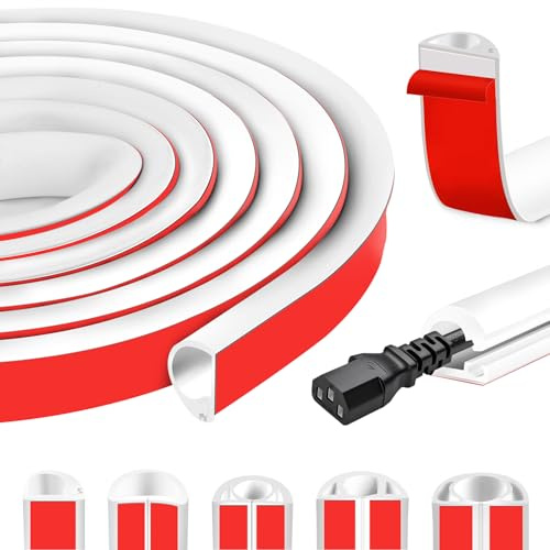 Kabelkanal Weiß Selbstklebend Kabel Verstecken Wand Kabelbrücke Boden D14mm x 2M Klein Kabelabdeckung Halbrund Kabelschacht Fußboden PVC Flexibler Bodenkanal Flach für Kanalschutz