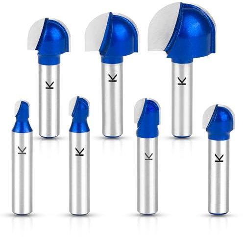 ASNOMY 7Stücke Hartmetall Hohlkehlfräser Oberfräser 8mm Schaft, kugelfräser Holz Rund Nase Core Box Holzbearbeitung Fräser - 6/8/10/12/16/20/25.4mm