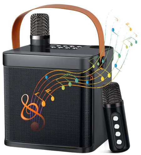 LAMA Macchina karaoke con 2 microfoni senza fili, impianto karaoke, altoparlante Bluetooth, altoparlante portatile, sistema di altoparlanti karaoke, set karaoke box con cinturino da polso