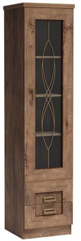 Lomadox Vitrine Standvitrine Vitrinenschrank 1 Glastür Schublade Lefkas Eiche rustikal 46x190,5x44 cm