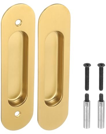 PATIKIL Recessed Finger Flush Pulls 6 Rectangular Pocket Door Handles Sliding Closet Door Pulls Barn Hardware Set with Screws/Sleeve Bolts Home Bathroom Barn Door, Gold | Sliding Door Handles Sliding Door Handles Sliding Door Hardware Set with Screws/Sleeve Bolts for Home Bathroom Barn Door