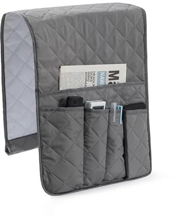 LHSJYG Armlehnenschoner Sofa-Armlehnen-Organizer mit 5 Taschen und Getränkehalter, Ablage, Couch-Sessel, Hängeaufbewahrungstasche for TV-Fernbedienung, Handy(Grey)
