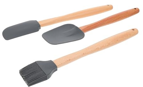 LALADEFIEE 3stücke Holzgriff Silikonspatel Für Backen Glatte Oberfläche Leicht Zu Reinigen Mit Aufhänge Für Wand Oder Halter Für Gebäck Und Backzubehör