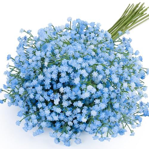N&T NIETING Gypsophila künstliche Blumen, 15 Stück Baby Atem Blumen Künstlich, Schleierkraut Gefälschte Gypsophila für DIY Hochzeit Bouquet Party Tisch Home Decor (Blau)