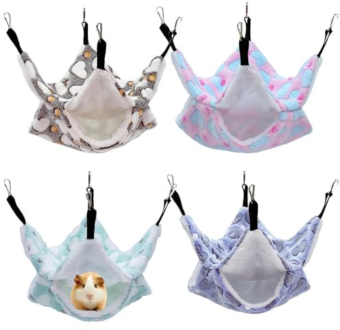 Amexo 4 Stück Meerschweinchen Hängematte Hängende Kleintierbetten Doppelschicht Kleintier Hängematte Rattenhängematten Warme Nager Hängematte für Schlafen Hamster für Ratten Frettchen Hängematte