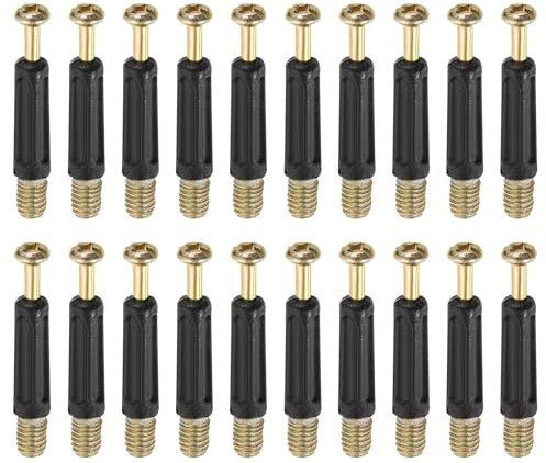 sourcing map 30Pcs 40mm Furniture Connecting Fittings, Thread Bolts Dowels Screws, Metal Dowel Fitting Fasteners for Cabinet Drawer and Wardrobe Furniture, Black