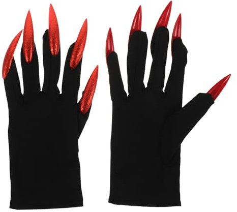 WATIIFUFU Halloween Geisterhandschuhe mit Langen Krallen Rot aus Stoff für Cosplay und Horror Partys