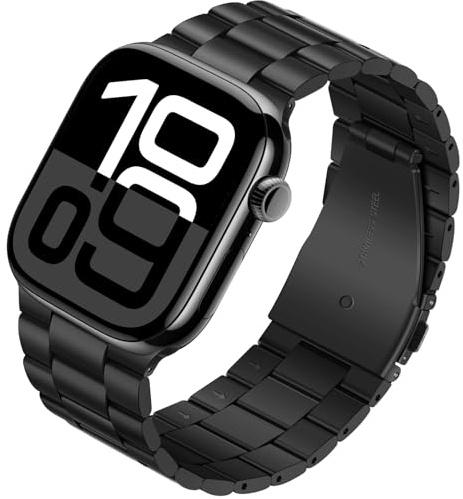 Tasikar Bracelet en métal compatible avec Apple Watch 42mm (série 11/10) 41mm 40mm 38mm Bracelet en acier inoxydable compatible avec Apple Watch SE Series 10 9 8 7 6 5 4 3, Noir