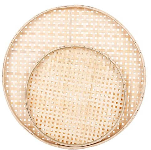 Cabilock Tamis En Bambou Naturel Tissé, Diamètres 36 Cm Et 42 Cm, Plateau Alimentaire Écologique, Tamisage Et Séchage Cuisine Et Légumes, Lot De 2 Paniers Empilables Pratiques