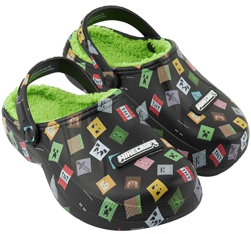 Get Trend Minecraft Clogs Kinder Hausschuhe Jungen, Sherpa Gefüttert, Winter Pantoletten Plüsch mit Fersenriemen, Geschenk Idee (34/35 EU, Mehrfarbig Minecraft)