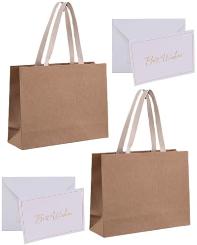 TPZORJX 2PCS Sacchetti Regalo di carta kraft, Sacchettini Borsa Regali Compleanno in Carta con 2 Carte, Buste Regalo Grandi Elegante con Manici per Donne Ragazze San Valentino Festa di Nozze Natale
