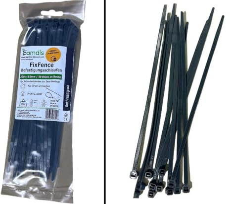 Befestigungsschlaufen FixFence in anthrazit für Sichtschutzmatten mit 200x4,6mm 50 Stück im Beutel von bambus-discount.com - Montage Schilfrohrmatten Bambusmatten mit Kabelbinder befestigen