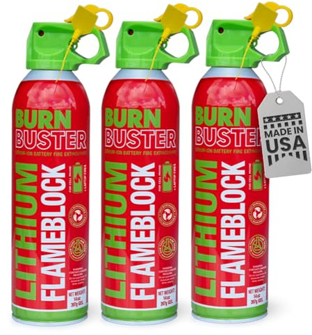 BurnBuster Lithium-Ion Fire Extinguishing Gel 3-Pack - Battery Fire Suppression Gel for Electronics, Stops Thermal Runaway, Non-Toxic, Eco-Friendly, 14oz Canister, Made in USA