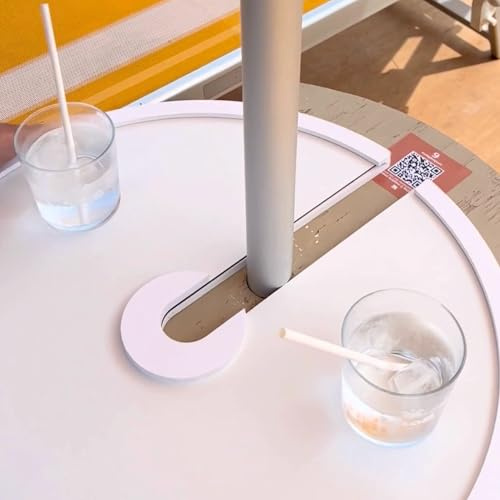 Vassoio per Ombrellone, Tavolino Universale per Ombrellone Diametro 50 cm, Tavolino Rotondo con Foro per Ombrellone da 45 mm, Colore Bianco per Lido, Stabilimento Balneare, Piscina, Spiaggia, Giardino