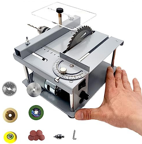 Mini sierra de mesa de 7,6 pulgadas, sierra ingletadora de precisión pequeña ajustable para aficionados, profundidad de 33 mm, corte suave con 9 tipos de hojas de sierra para carpintería, corte de m