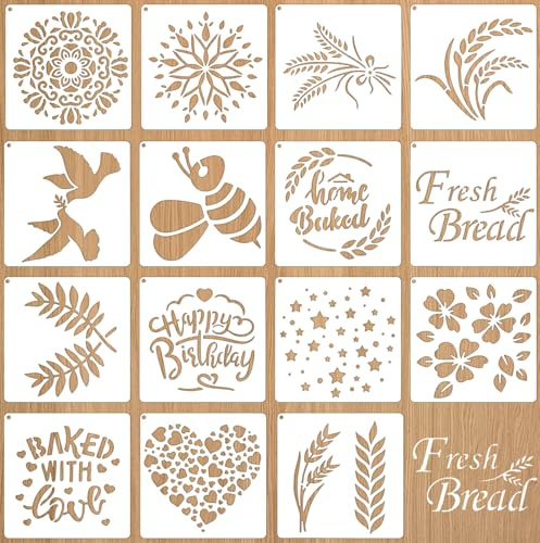 15 Stück Schablone für Brot,PET-Material Brot Dekoration Vorlage,Anderes Muster Brot Schablone,Pragmatisch Torten Schablonen,für Brots,Kuchen, Kaffee,Torte Oder Kekse