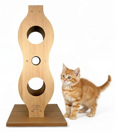 Torre Rascadora para Gatos Océano de Roble y Madera Sólida | Rascador Decorativo con Tejido de Tiras Resistente | Compacto para Interior | ALTHEA LIVING