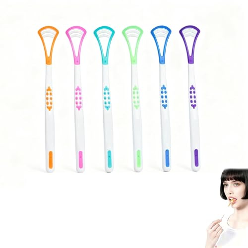 6 Pezzi Raschietto per lingua, 2 in 1 Detergente per lingua Tongue Cleaner Scraper Soft Riutilizzabile Raschietto Linguale Detergenti per Adulti e Bambini per l'igiene Orale e l'alito Fresco