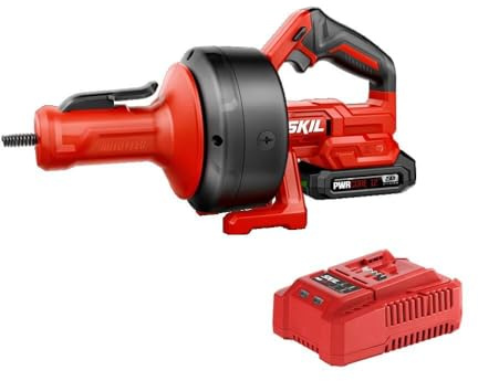 SKIL PWR CORE 12/20V Cordless Power Snake Drain Cleaner Kit, Includes 12V 2.0Ah Lithium Battery & 12V Charger - AU0225D-11